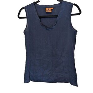 Tory Burch Top Jasmine Shell Navy Blue 100% Silk Size 2